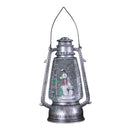 24cm Dual Powered Light up Silver Antique Lantern Christmas Water Spinner with Snowman Scene