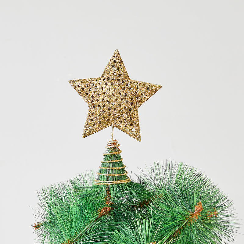 Lifeideas Golden Glitter Star Christmas Tree Topper for Home Decor