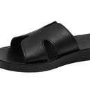 Black Flat Slide Leather Sandals