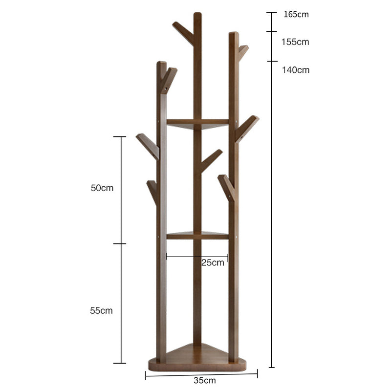 Livingandhome Wooden Coat Rack Stand with 3 Shelves for Entryway