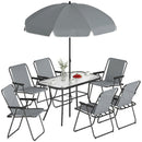 Outsunny 8 Piece Garden Dining Set With 6 Folding Chairs And Umbrella, Grey