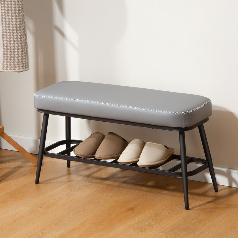 HOMCOM Shoe Bench, PU Leather Shoe Storage Bench for Entryway,