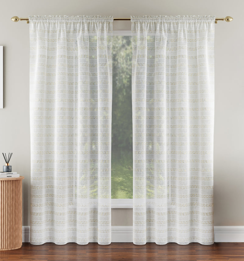 Lima Gold Metallic Lurex Stripe Voile Panels - Pair