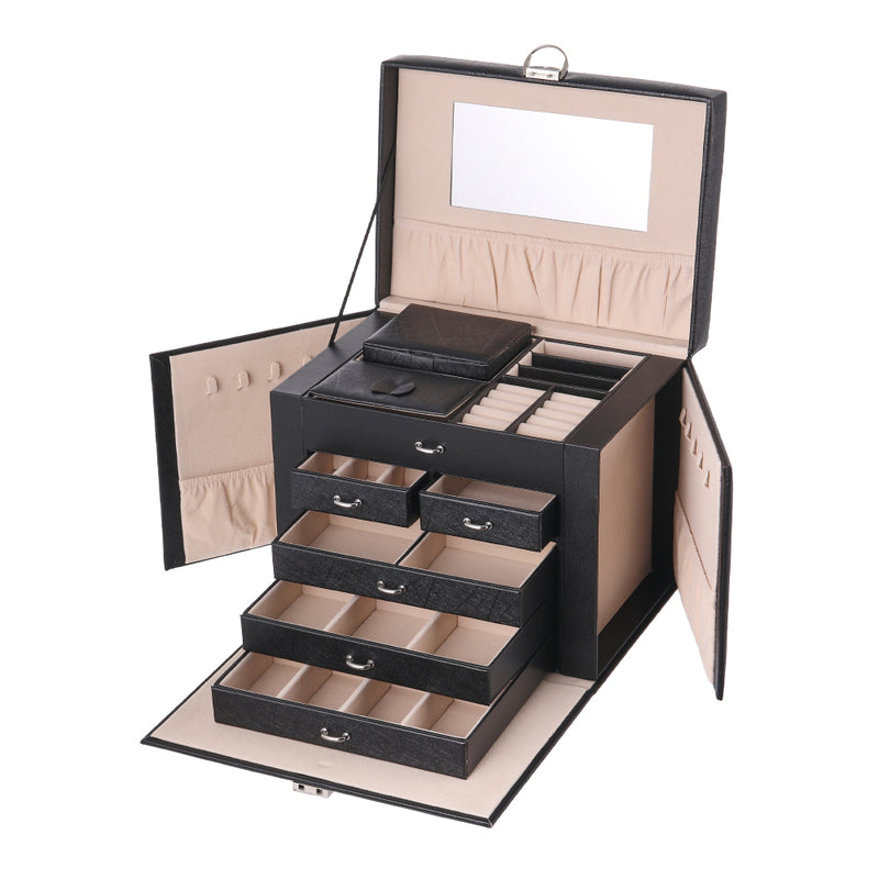 Sheonly Large Multi Tier Faux Leather Jewellery Storage Box with Handle