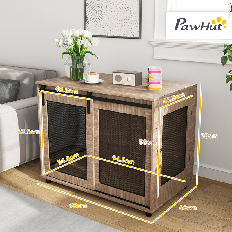 PawHut Dog Crate Furniture w/ Sliding Door, Walnut Brown