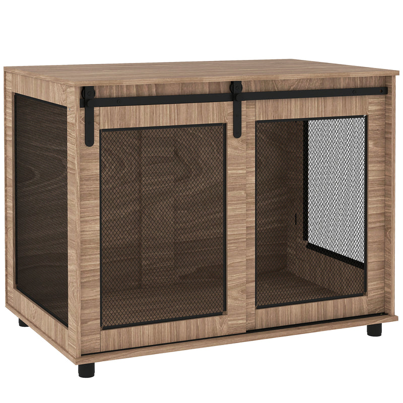 PawHut Dog Crate Furniture w/ Sliding Door, Walnut Brown