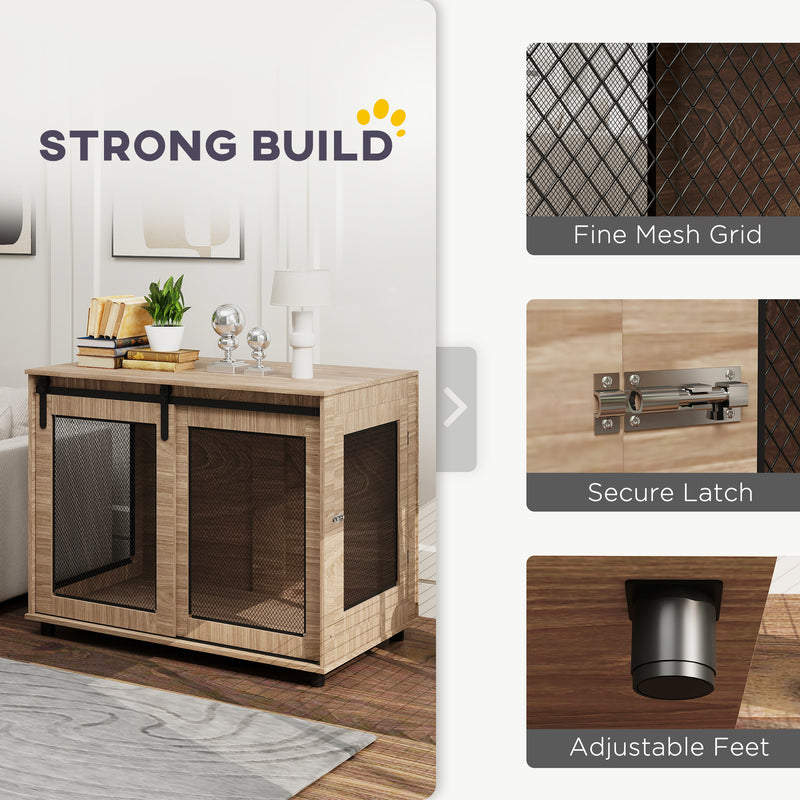 PawHut Dog Crate Furniture w/ Sliding Door, Walnut Brown