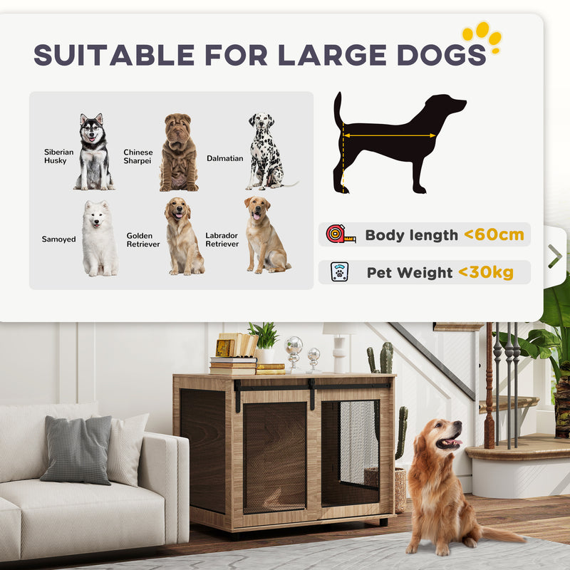 PawHut Dog Crate Furniture w/ Sliding Door, Walnut Brown