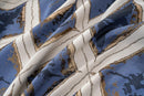 Luxury Diamond Jacquard Fully Lined Ring Top Curtains with Metallic Thread Blue/Gold