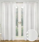 Pair of Tahiti  White Pom-Pom Trim Linen Look Voile Panels with Rod Pocket Header