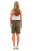 Ladies Linen Drawstring Shorts - Khaki