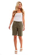 Ladies Linen Drawstring Shorts - Khaki