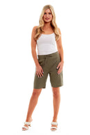 Ladies Linen Drawstring Shorts - Khaki