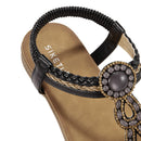Boho Casual Rhinestone Beach Sandals - Black