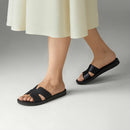 Black Flat Slide Leather Sandals