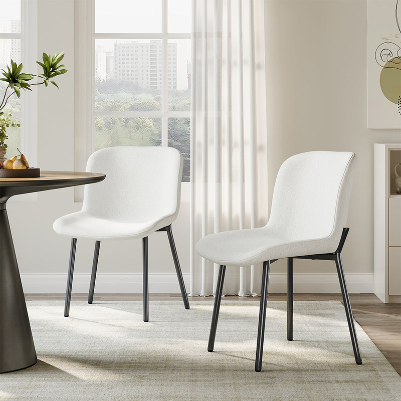 Livingandhome Set of 2 White Teddy Fleece Dining Chairs