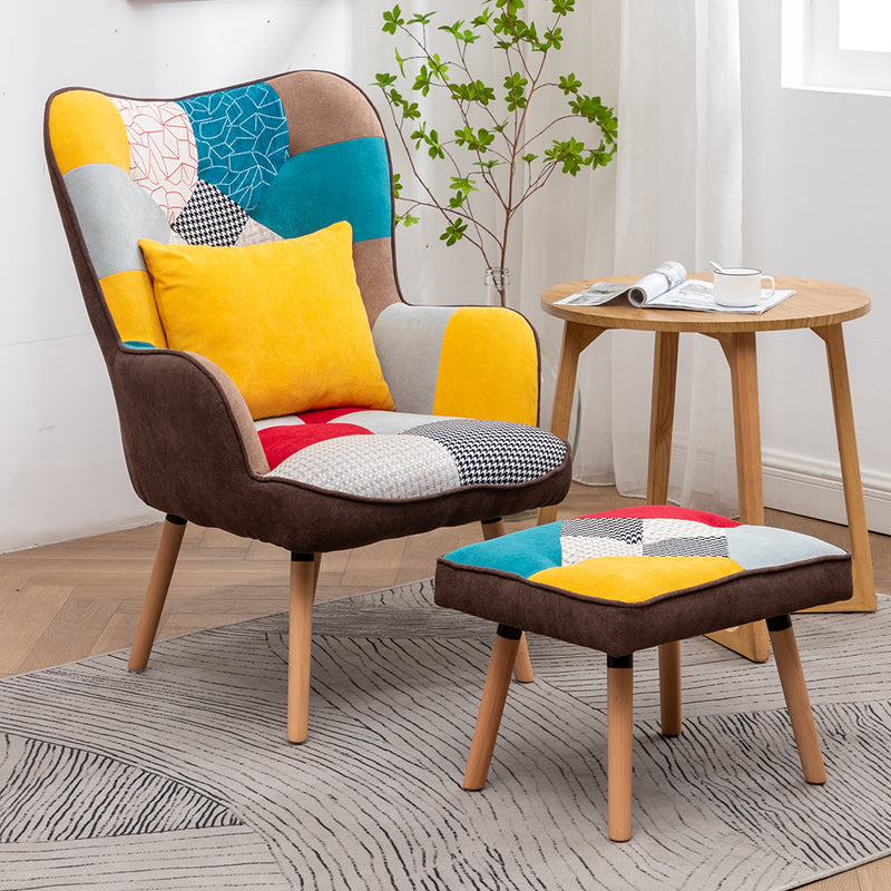 Livingandhome Upholstered Wingback Armchair with Footrest and Cushion