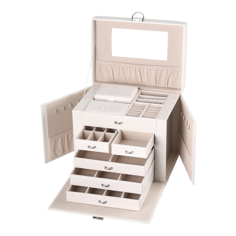 Sheonly Large Multi Tier Faux Leather Jewellery Storage Box with Handle