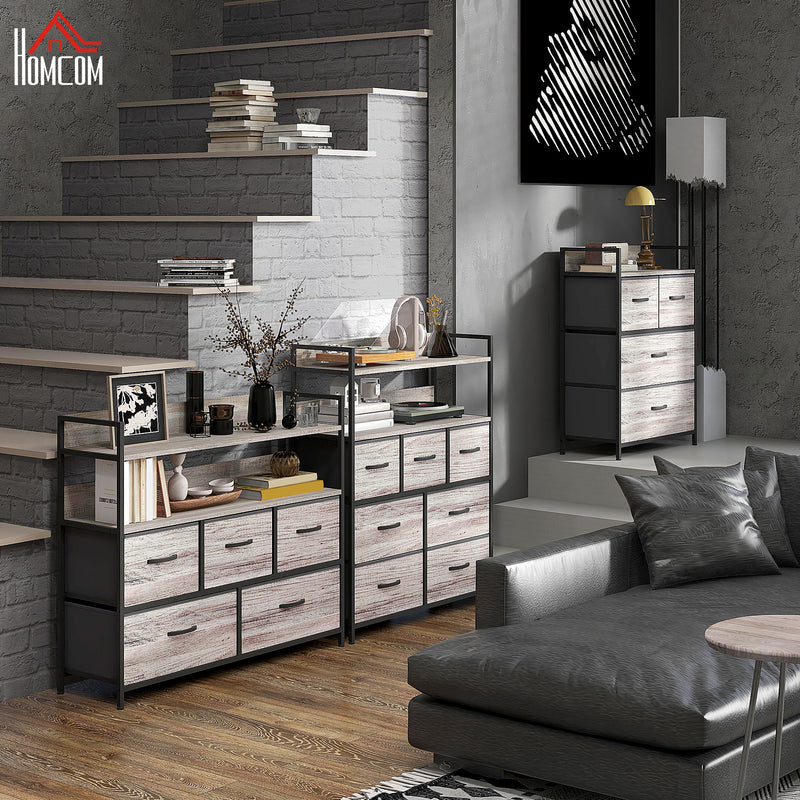 HOMCOM Bedroom Chest of Drawers 5 Drawer Dresser w/ Shelves, Grey Wood Effect