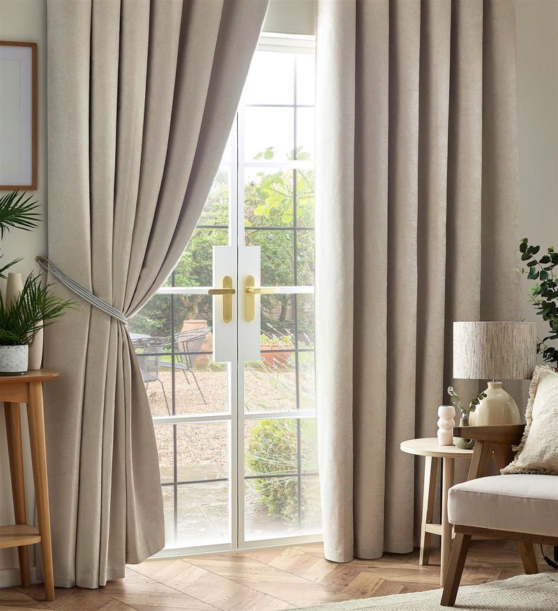 Chenille Blackout Taped Curtains Cream