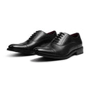 Low-Top Lace-Up Leather Dress Shoes With Pointed Toe - Black
