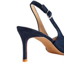 Pointed Toe Pumps With Kitten Heel Slingback - Dark Blue
