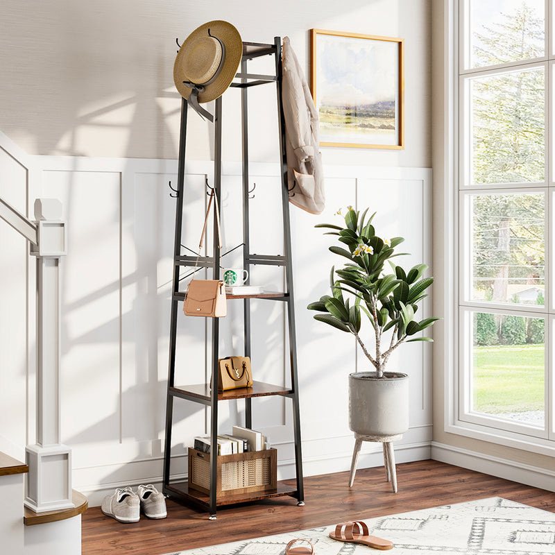 Livingandhome Industrial Style Clothing Rack with 4 Tiers of Shelves