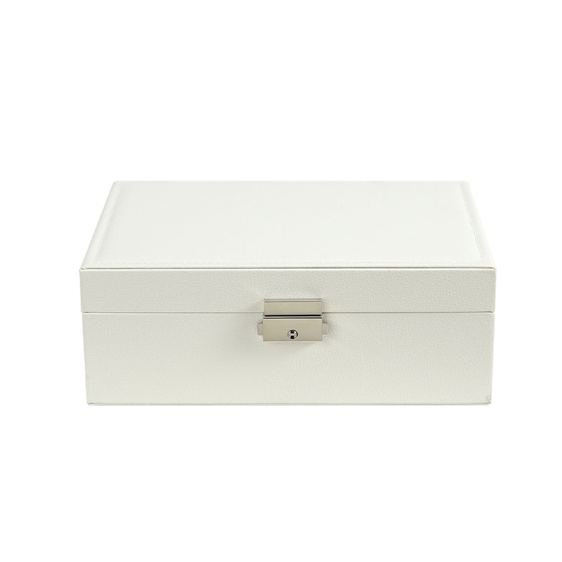 Sheonly White 2-Tier PU Leather Jewellery Box with Lock