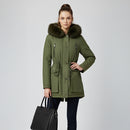 Hooded Mid-length Coat With Detachable Faux Fur Trim