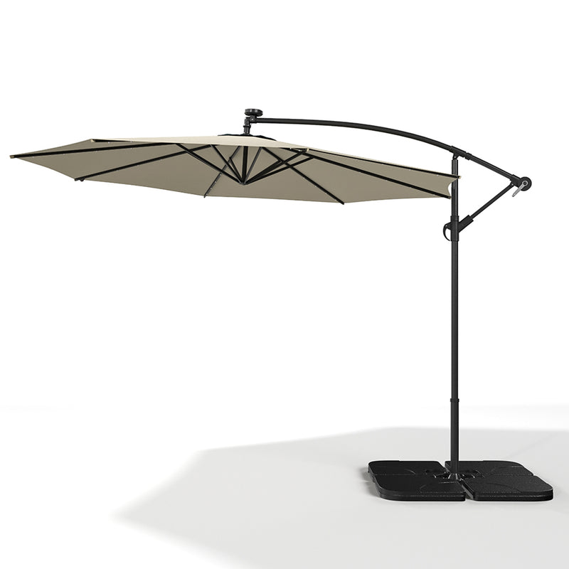 Garden Sanctuary Round Cantilever Parasol with Solar Light and HDPE Parasol Base