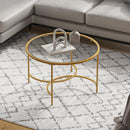 Livingandhome Round Metal Frame Glass Coffee Table