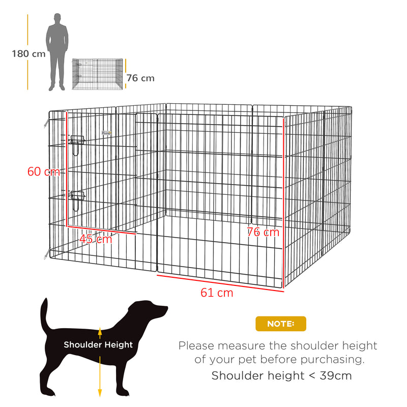 PawHut 8 Panel DIY Dog Pen With Door For Indoor/Outdoor Use, 76cm High