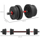 HOMCOM 30kg/20kg Adjustable 2 IN 1 Barbell Dumbbells Weight Set For Body Fitness