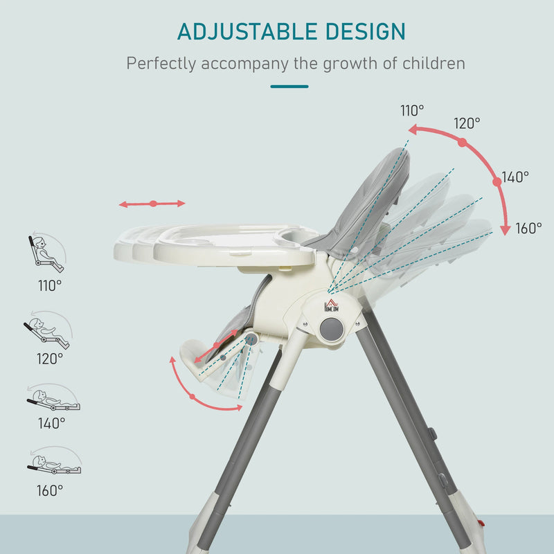 HOMCOM Babies Foldable PU Highchair Grey