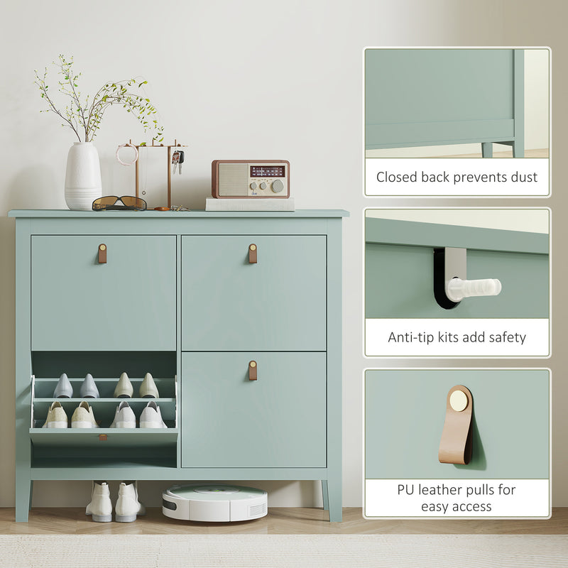 HOMCOM 4 Drawer Shoe Cabinet with Flip Doors for Hallway, Entryway, Green