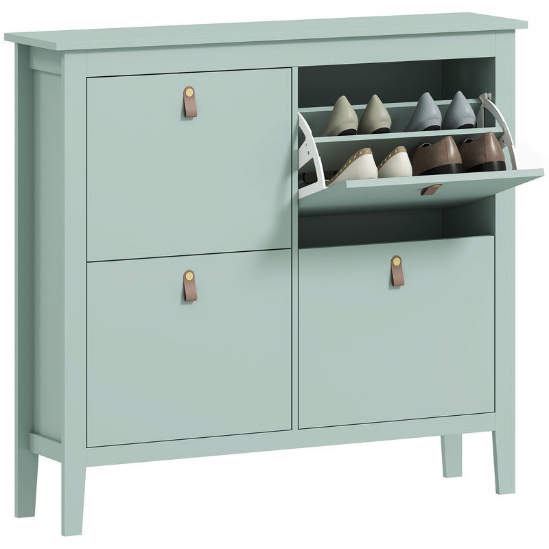 HOMCOM 4 Drawer Shoe Cabinet with Flip Doors for Hallway, Entryway, Green