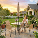 Outsunny 4 Seater Rattan Dining Set with Parasol, Light Brown