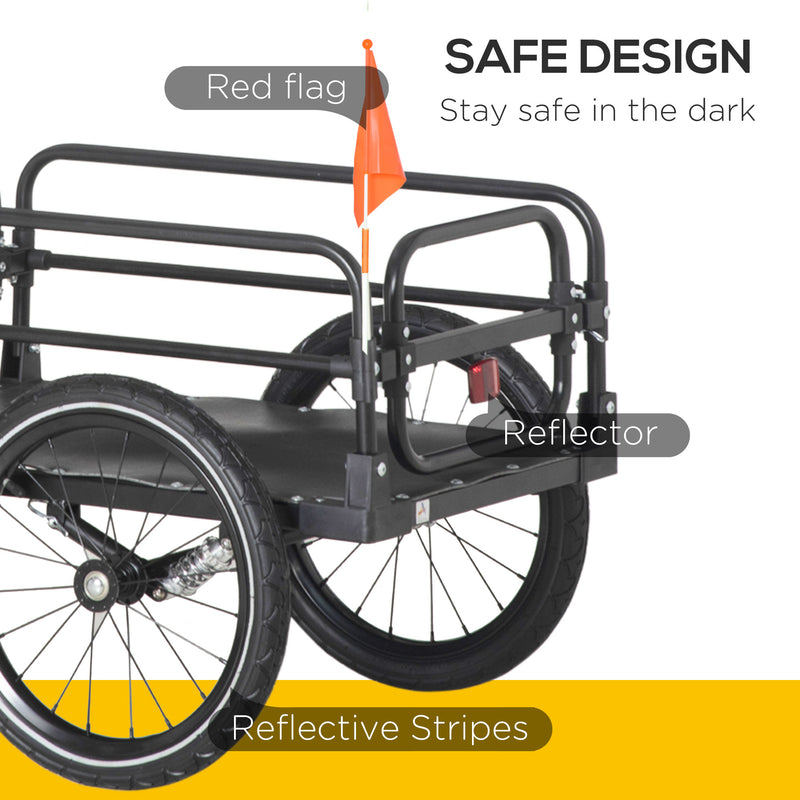 HOMCOM Bike Trailer Wagon Bicycle Cargo Trailer w/ Suspension, 2 Wheels, Black