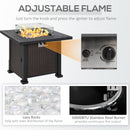 Outsunny Square Propane Gas Fire Pit Table, 50000 BTU Rattan Smokeless Firepit Patio Heater with Glass Screen, Glass Beads and Lid, 82cm x 82cm x 66cm, Black