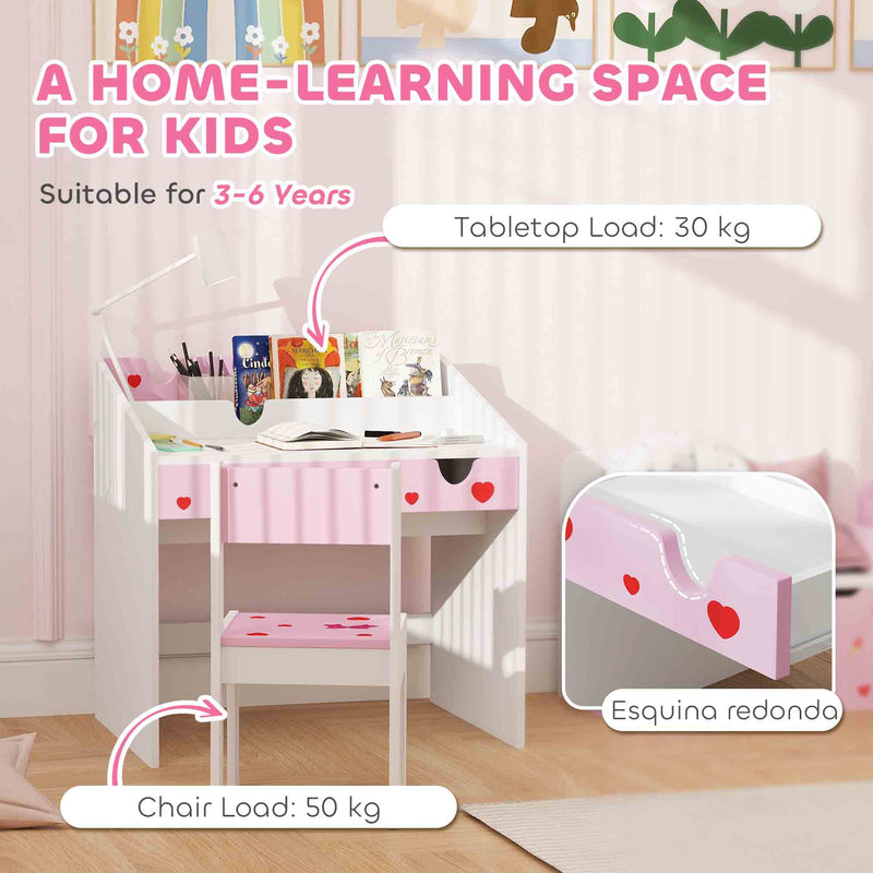 AIYAPLAY Children Study Table and Chair w/ Storage, Pull-out Drawer