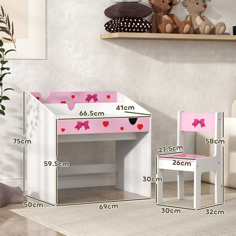 AIYAPLAY Children Study Table and Chair w/ Storage, Pull-out Drawer