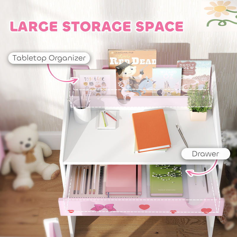AIYAPLAY Children Study Table and Chair w/ Storage, Pull-out Drawer