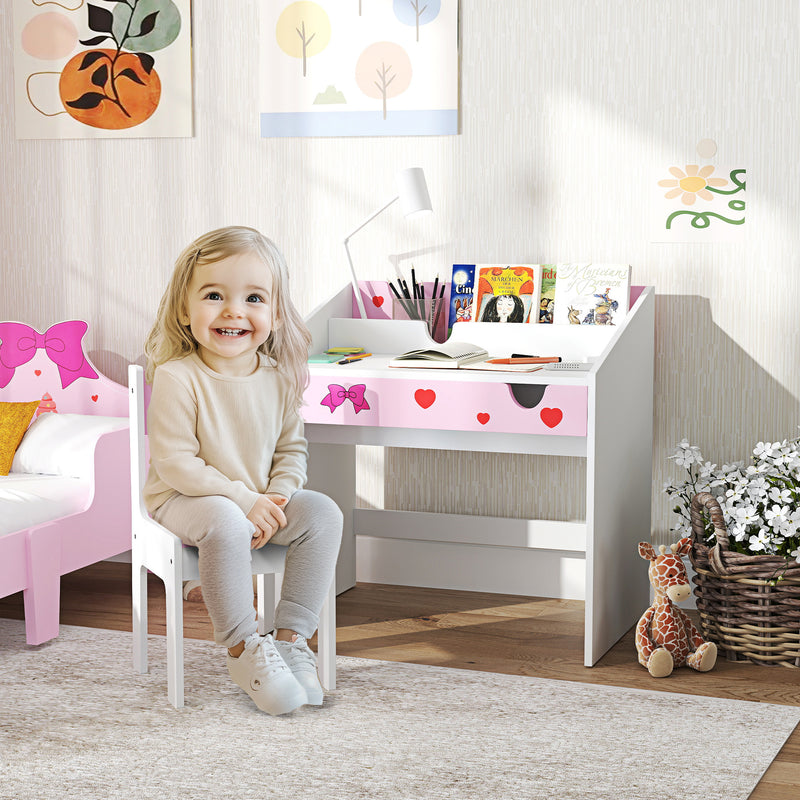 AIYAPLAY Children Study Table and Chair w/ Storage, Pull-out Drawer