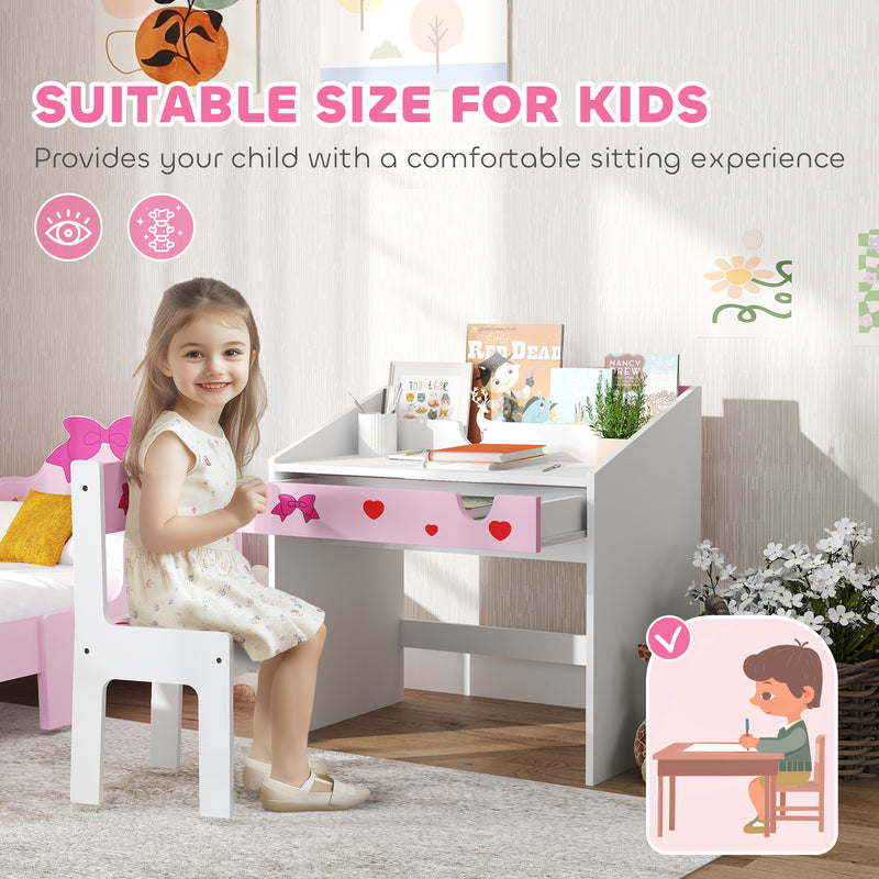 AIYAPLAY Children Study Table and Chair w/ Storage, Pull-out Drawer