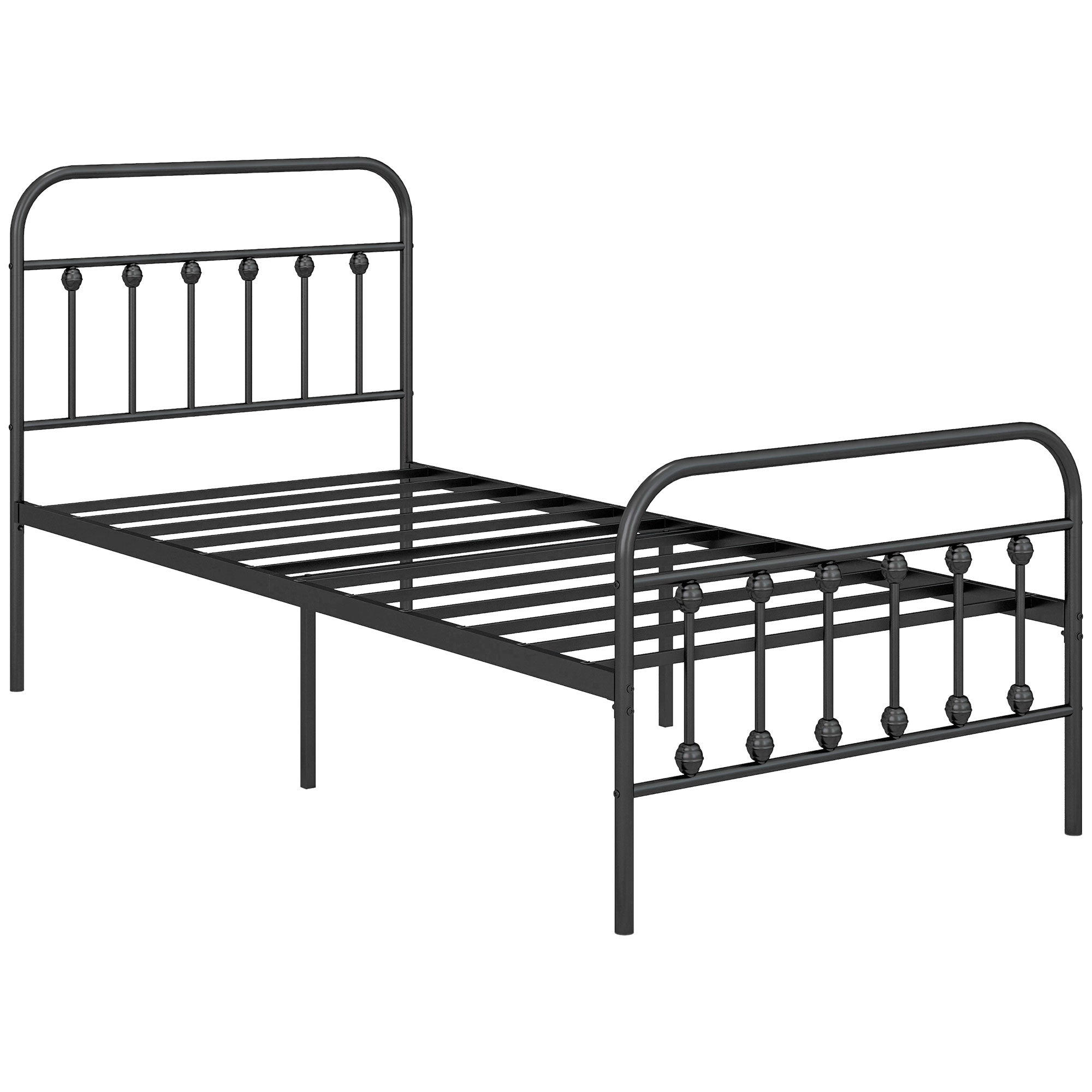 HOMCOM 3ft Metal Single Platform Bed Frame W/ Underbed Storage Headboa
