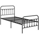HOMCOM 3ft Metal Single Platform Bed Frame W/ Underbed Storage Headboard Black