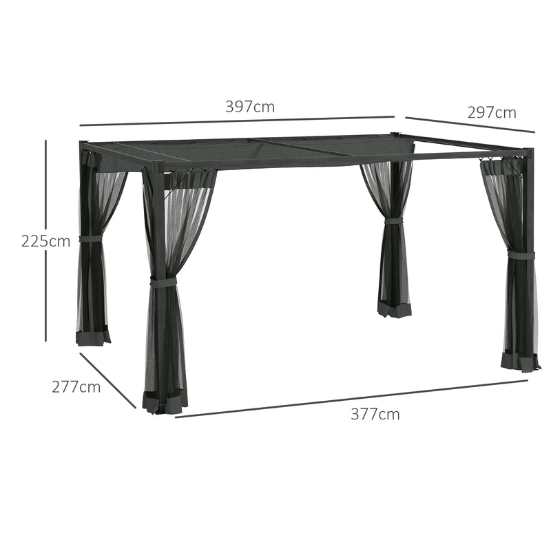 Outsunny Pergola with Retractable Roof and Netting, Dark Grey
