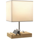 HOMCOM Table Lamp with 3 Slots, Bedside Lamp with Solid Wood Base, White