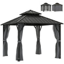 Outsunny 3 X 3(m) Hardtop Gazebo With Metal Roof, Netting And Curtains, Grey