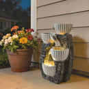 Outsunny 4-Tier Bowl Water Feature, Outdoor Water Fountain with LED Lights